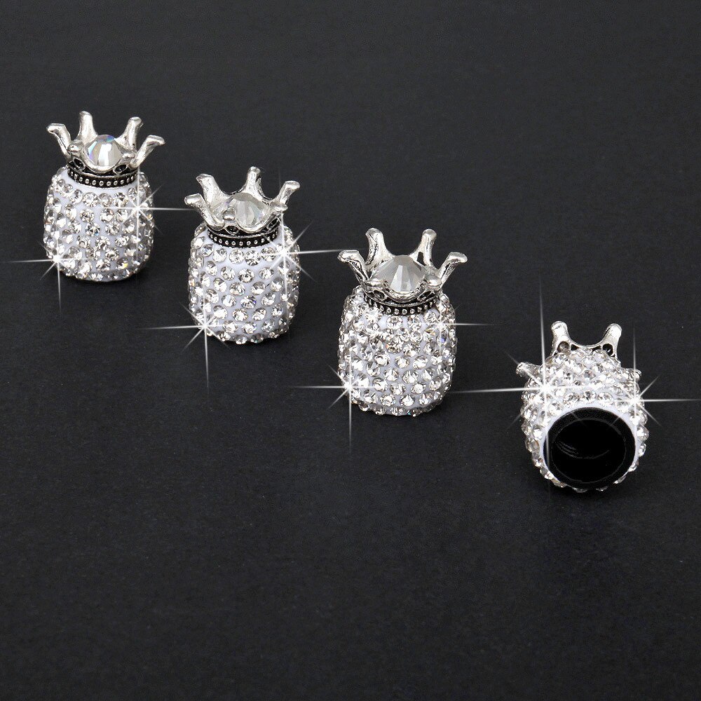 Auto Wielen Ventieldopjes Crown Bling Diamond Crystal Rhinestone Clay Abs Air Lekvrij Caps Reparatie Kit: white 4pcs