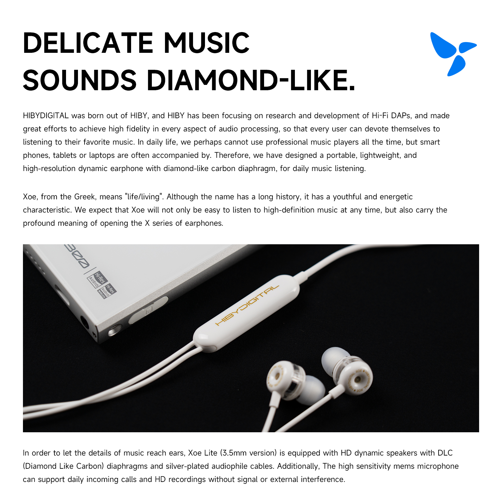 HiBy Digital XOE 8mm DLC Membrana Dynamiczny sterownik HiFi Douszne słuchawki douszne IEM z mikrofonem HD do gier z systemem Android MP3
