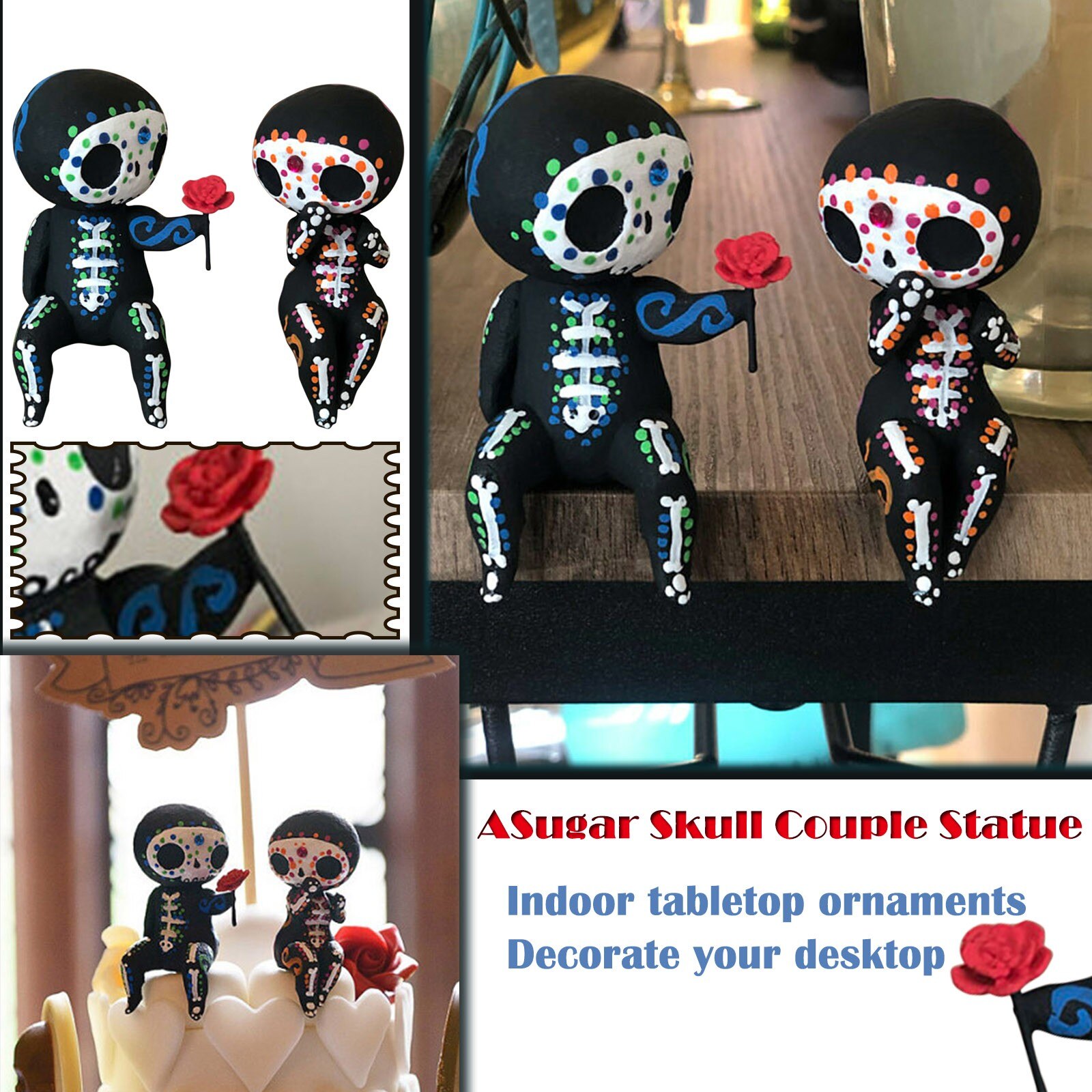 Collectie Speelgoed Ambachten Hars Suiker Schedel Paar Standbeeld Leuke Standbeeld Schedel Hars Desktop Decoratie Speelgoed