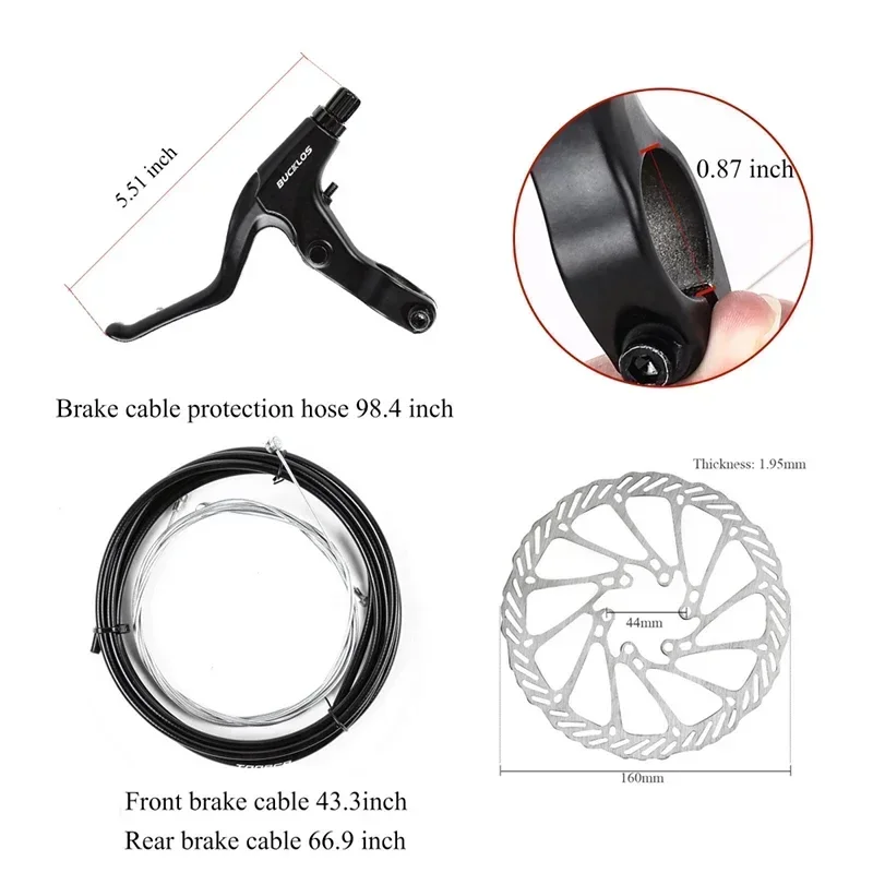 BUCKLOS Fahrrad-Scheibenbremsen-einstellen ist PM Fahrrad-Bremssättel, Aluminiumlegierung, Rennrad-MTB-Bremshebel mit Kabel, 160 mm Bremsscheibe