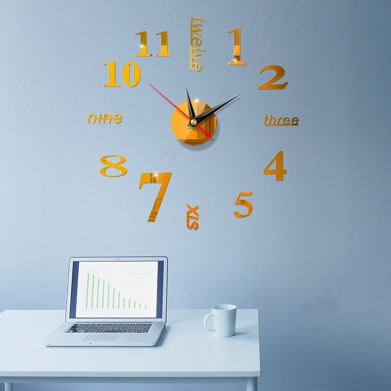 Klok horloge 3d diy acryl spiegel wand digitale klok stickers muurdecoratie woonkamer muur ornament huisdecoratie