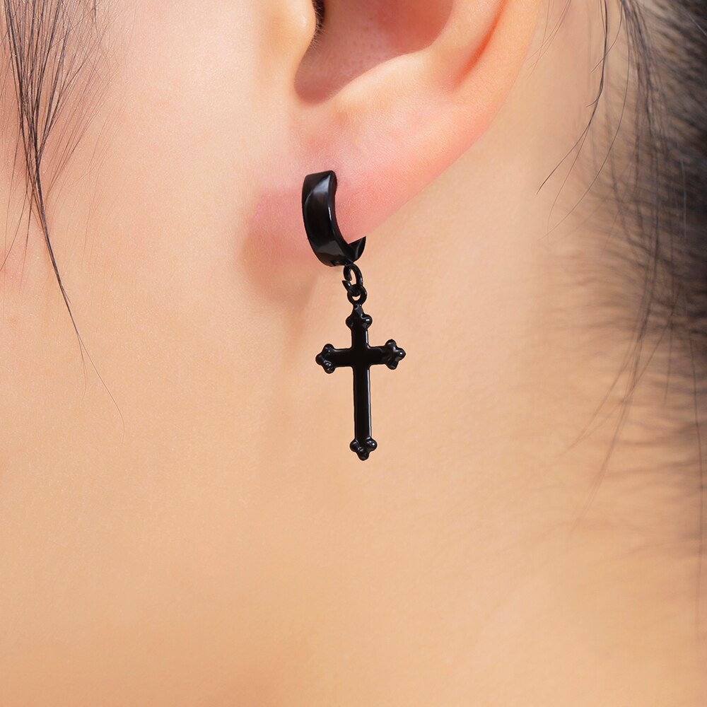 ESSFF-pendientes de acero inoxidable para mujer y hombre, aretes colgantes de Cruz Punk Rock, 14 estilos, joyería gótica,