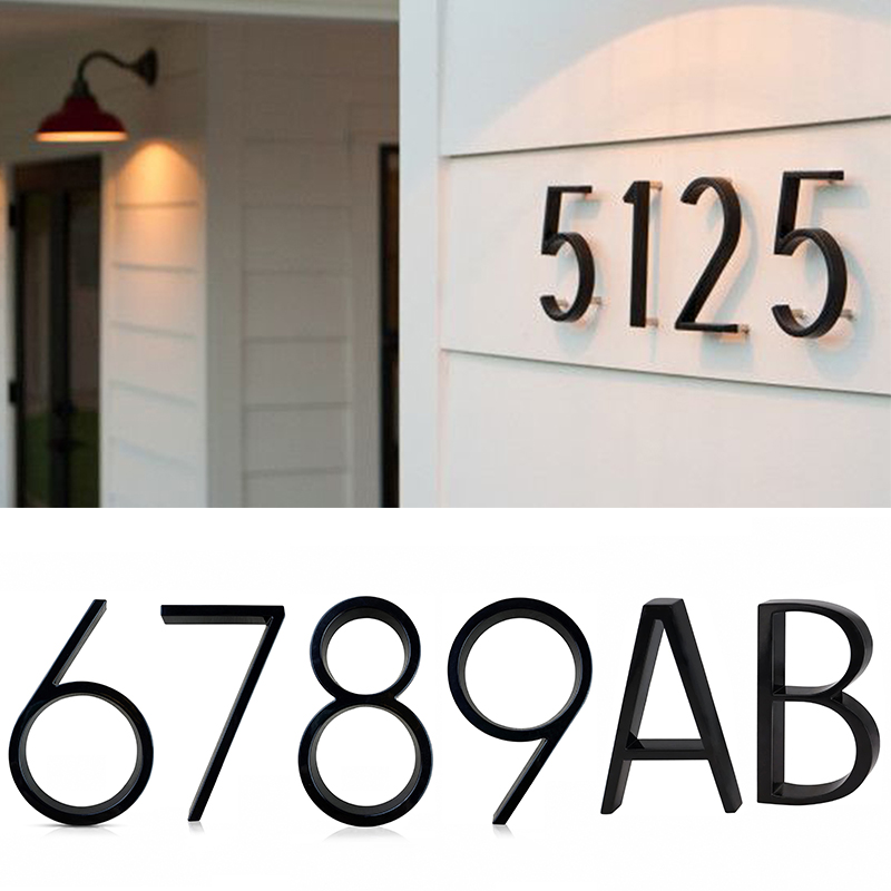 Placa de puerta con números negros, señales de números de aleación para dirección de carretera, placa de puerta minimalista moderna para letrero de dígitos de Hotel y edificio