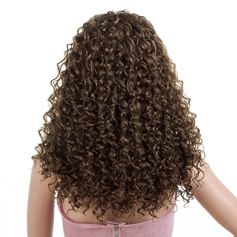 Yiyaobess 20 pulgadas marrón negro rojo Ombre pelo sintético medio largo Afro rizado peluca afroamericana pelucas para mujeres