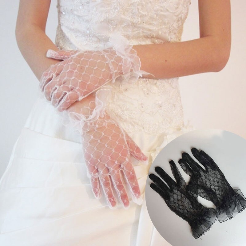 Guantes De Encaje Cortos Para Mujer - 2 Pares (Negro Y Blanco), Elegantes Para Bodas, Fiestas, Protección Solar