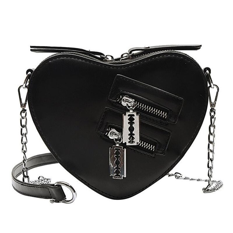 Women Red Heart Shape Shoulder Bag Korean Style Ladies Chain Crossbody Bag Purse And Clutch Bag Pu Leather Bag: Black