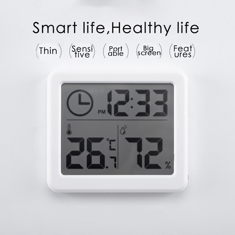 Indoor Thermometer Multifunction Thermometer Hygrometer Automatic Electronic Temperature Humidity Monitor Clock Large LCD Screen