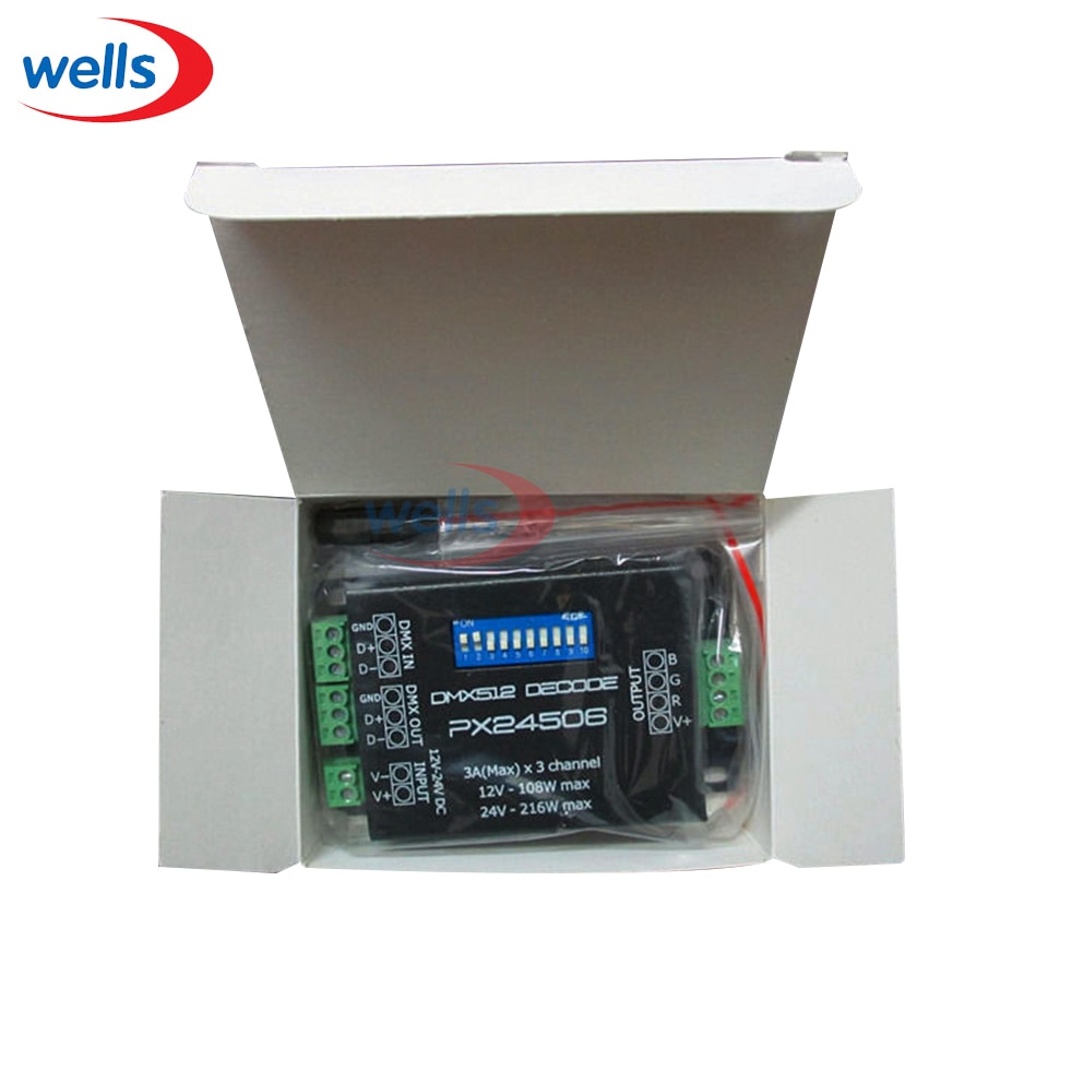 PX24506 DMX 512 décodeur pilote 9A DMX 512 amplificateur 12V 24V LED DMX512 contrôleur pour RGB LED bandes lumineuses