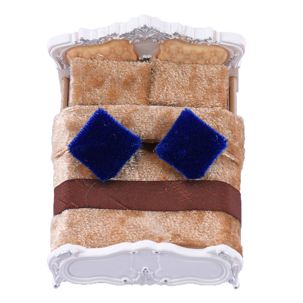 1:25 White Double Bed Plastic for Mini Dolls House Bedroom Layout Decor