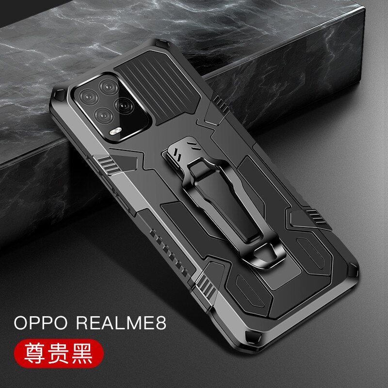 Armor Case For Realme 8 Pro Case Shockproof Belt Clip Holster Cover For OPPO Realme 8 Funda para Realme8 4G Realme 8Pro 6.4&quot;: For Realme 8 4G / black