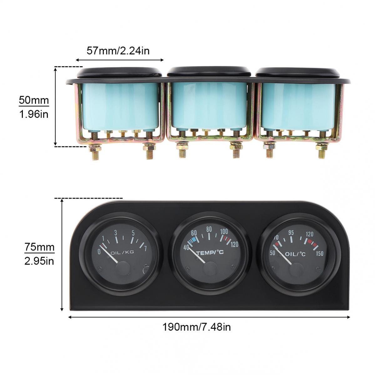 2 Inch 52mm Water Temp Gauge 52 mm Vehicle Car Water Temperature Oil Temp Oil Pressure Meter Triple Gauge Kit with Sensor