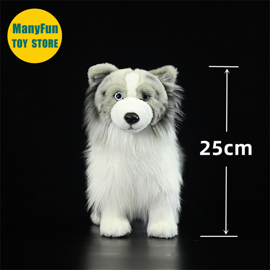 Sheltie hund plyschleksak högkvalitativ grov collie plysch shetland sheepdog leksak naturtrogna gosedjur simuleringsdocka leksaker: Silver-