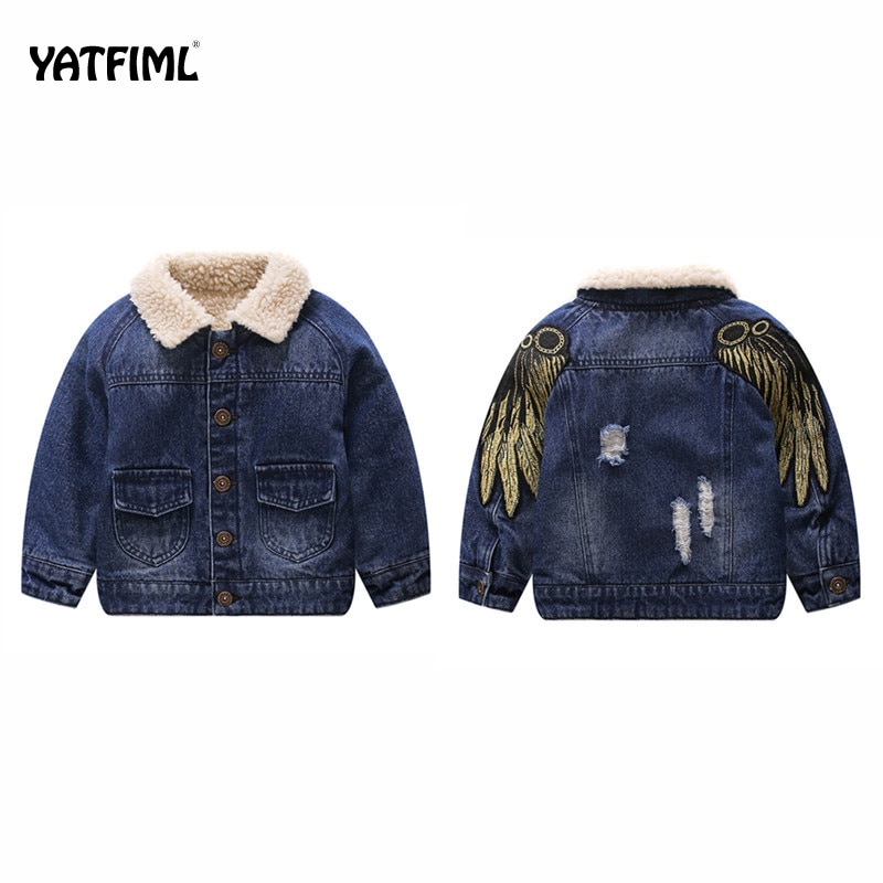Yatfiml vinterjacka för flickor pojkar coola lappade bomullsbroderikläder jeansjacka outfits 18m-5t
