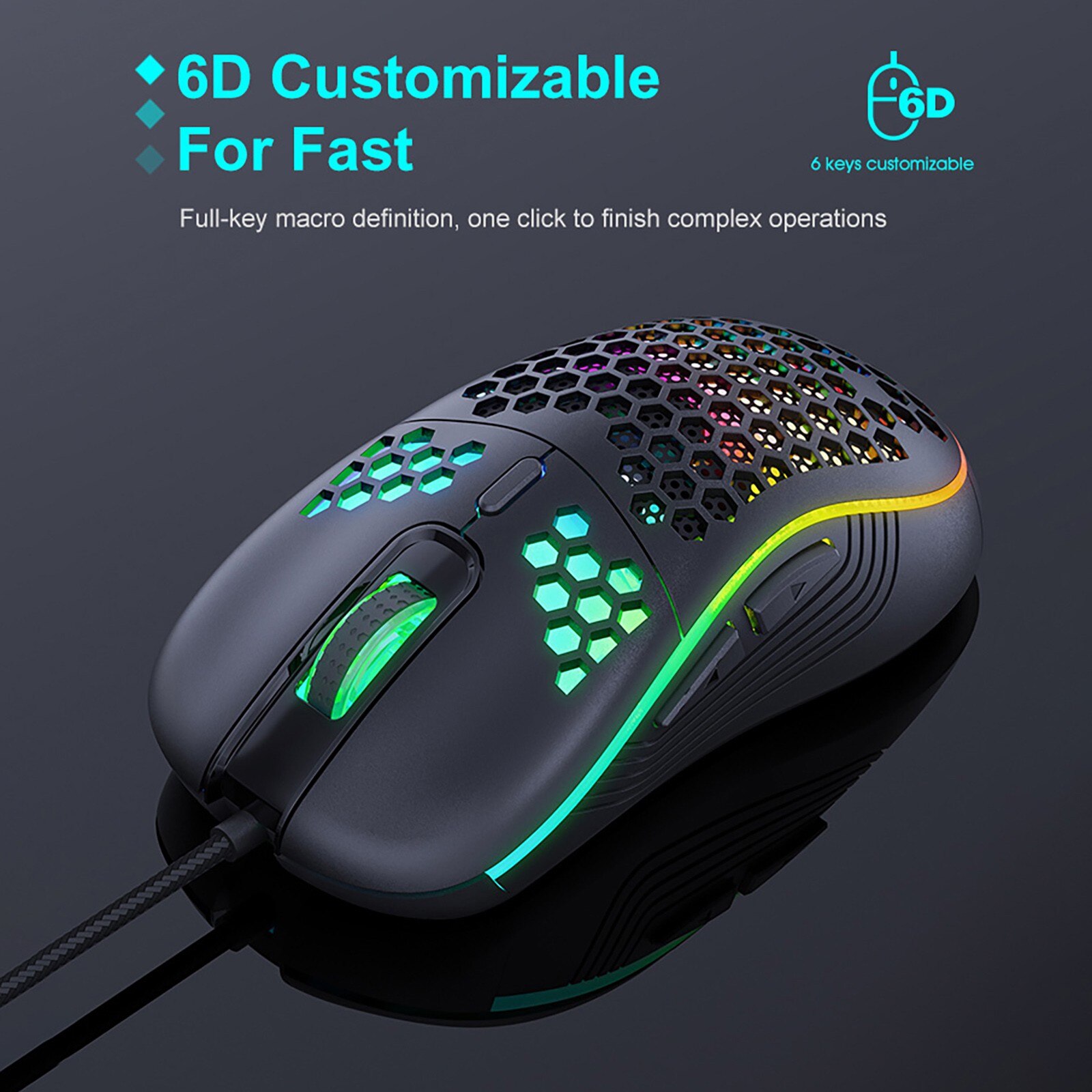 Ergonomic Wired Gaming Mouse Apedra T98 Game Chip Mouse Program Mable Four Gear Adjustable DPI Gamer Mice for PC