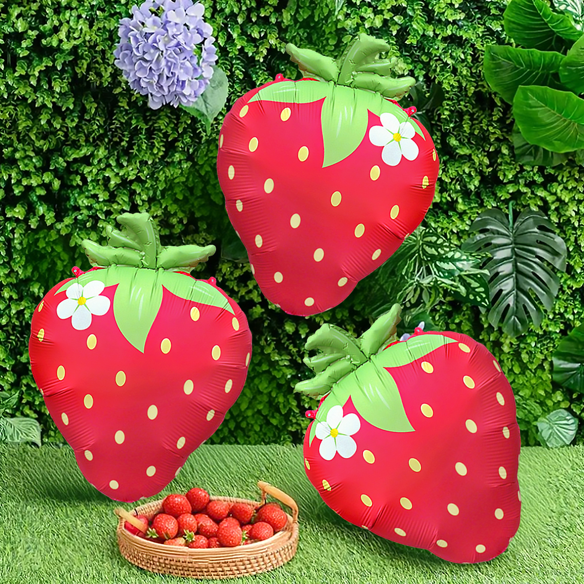 Globos de película de aluminio de fresa, suministros para de cumpleaños, de frutas de verano, decoración de bautismo para bebé, 3 uds./6 uds.