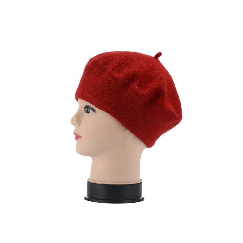 Fransk stil vintage baby kid piger uld blød vinter varm almindelig baret hue hatbd 0039: Rød