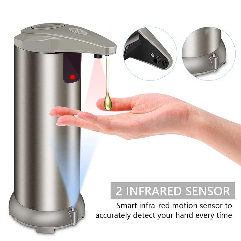 Automatic Soap Dispenser - Pressless Soap Dispenser with Waterproof Base, Infrared Motion Sensor Stainless Steel Dish Liquid Fre