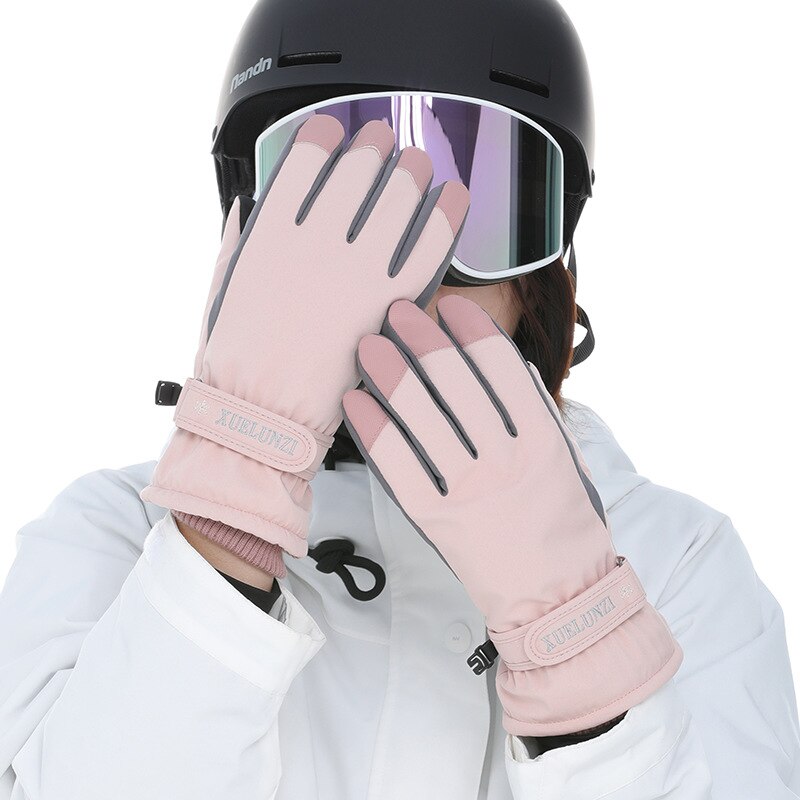 Guantes táctiles impermeables para mujer, manoplas de esquí, snowboard, pantalla táctil, cálidas, para clima frío, Invierno: Rosa