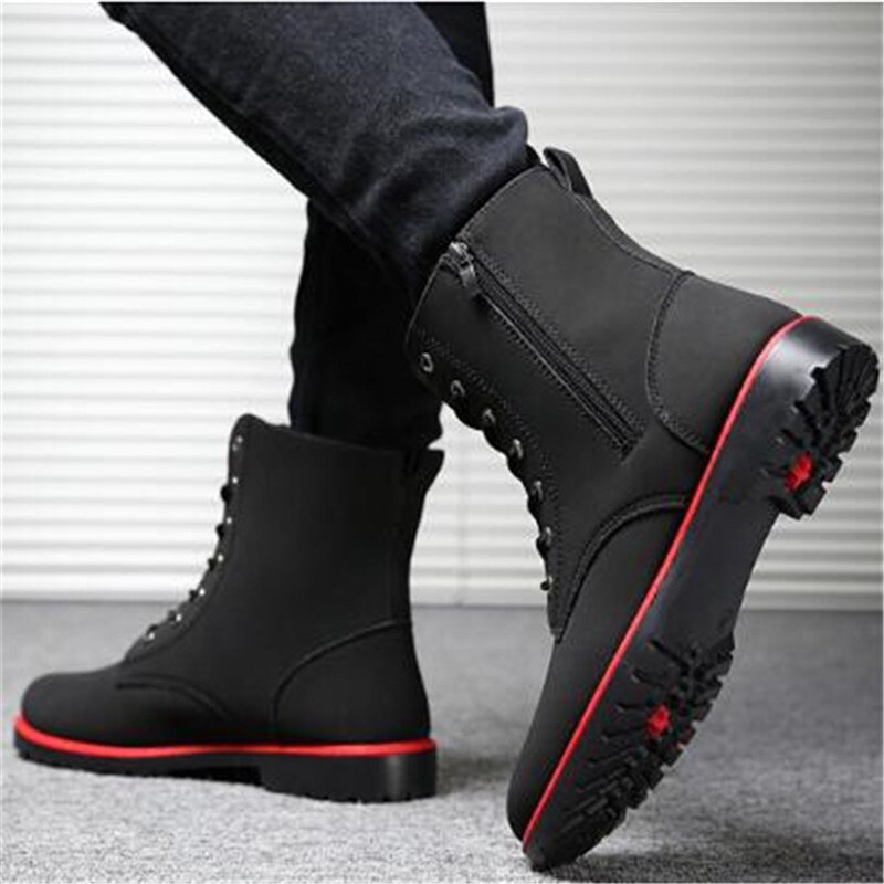 2020 inverno Caldo Scarpe Da Uomo Stivali Britannico Red High Top Mens Esercito Stivali Coreano della Chiusura Lampo degli uomini di Neve Stivali Da Cowboy stivali per Gli Uomini Nero
