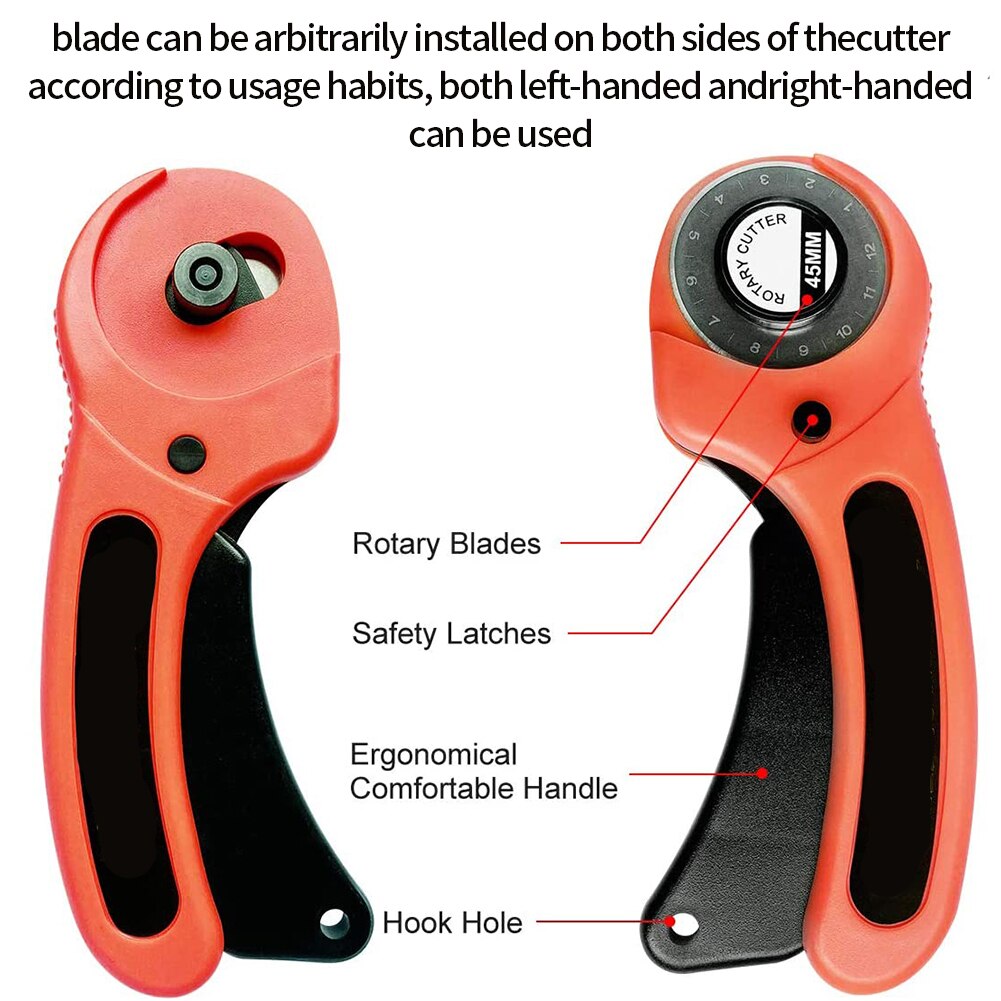 LeatherCraft 45mm Rotary Cutter Leather Cutting Tool Fabric Cutter Circular Blade DIY Patchwork Sewing Quilting Fit Olfa Cut