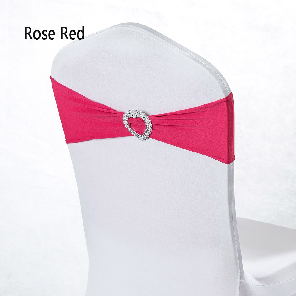 Baby pige dreng dåbsfest yndest pink blå elastisk spandex stol sash bånd hjerte spænde bryllup ceremoni dekoration 50 stk.: Rosenrød