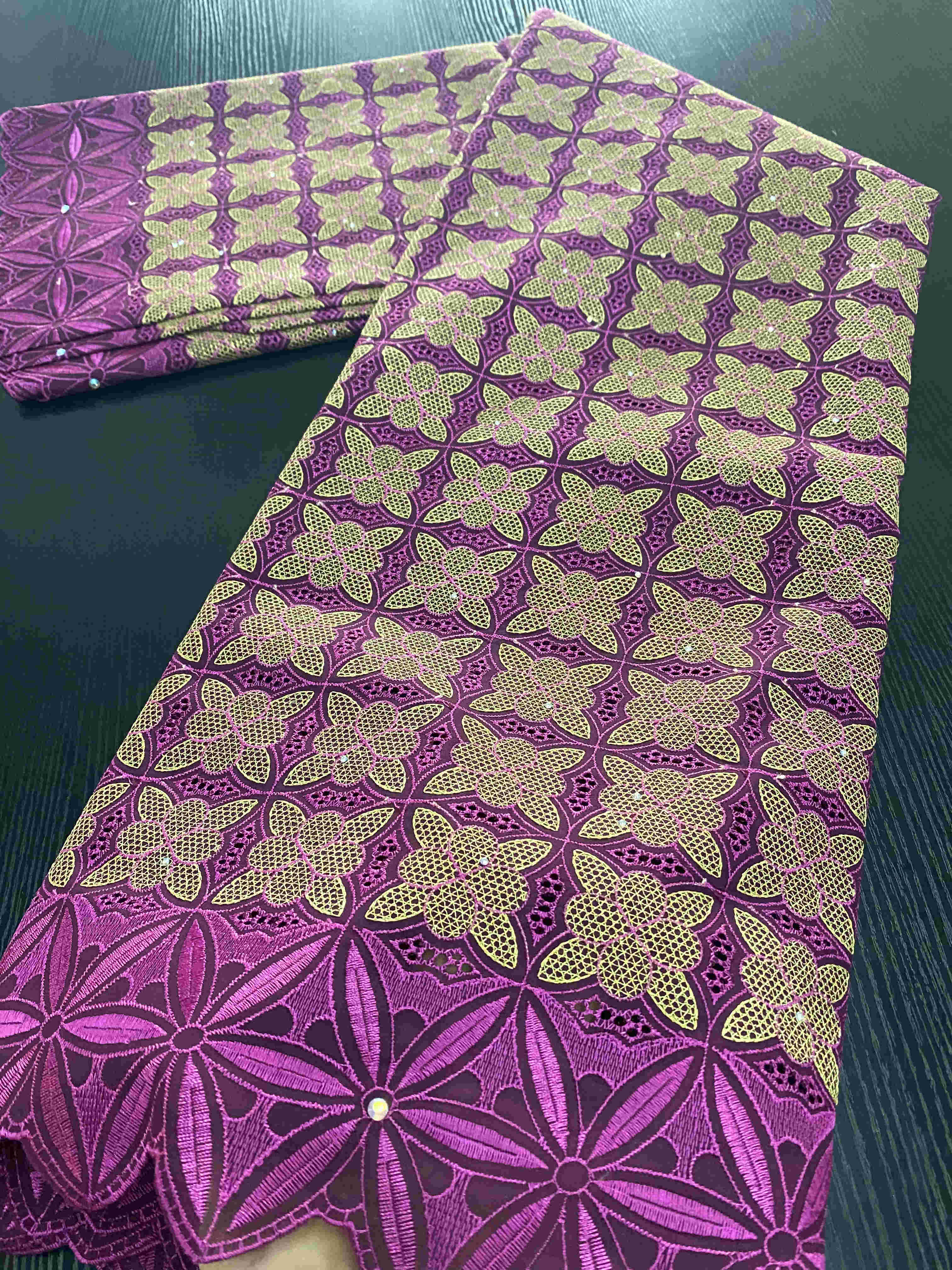 Nigerian African Dry Cotton Lace Fabrics Lace Swiss Voile Lace Punch Cotton For Wedding Dress Sewing YA3425B-3: Picture 7