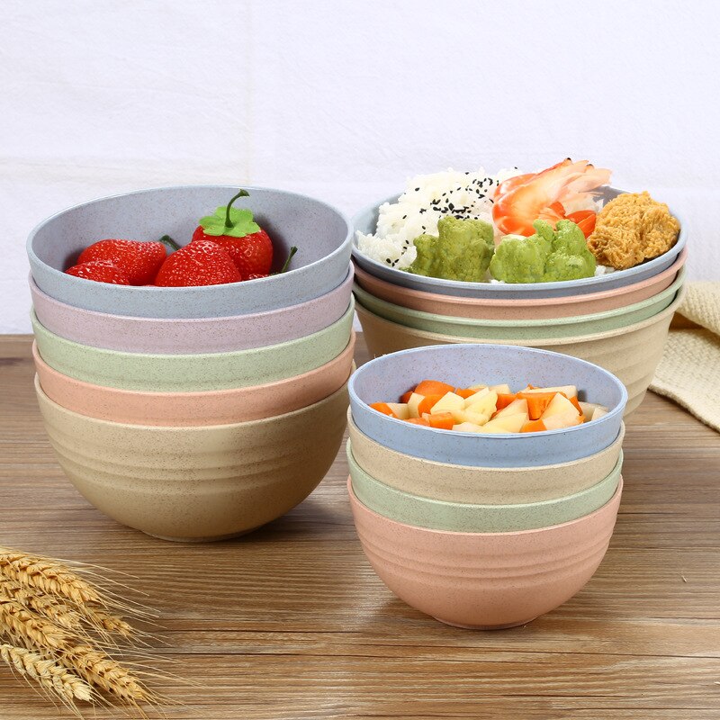 Household Set Large Size Wheat Straw Rice Bowl Baby Solid Food Bowl er tong wan Salad Bowl Fruit Bowl Instant Noodle Bowl