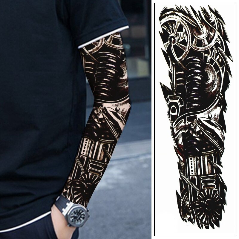 4Pcs Waterproof Temporary Tattoos Sticker Full Arm Mechanical Pattern Tattoos Applique Arm Full Arm Tattoos Sticker 48 X17cm (1/