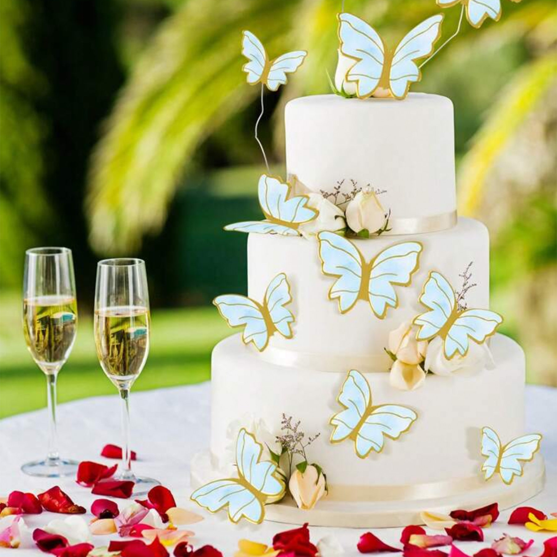 50 Uds. De decoración para tarta de mariposa rosa, azul y púrpura para el Día de San Valentín, boda, de cumpleaños, decoraciones para pasteles DIY