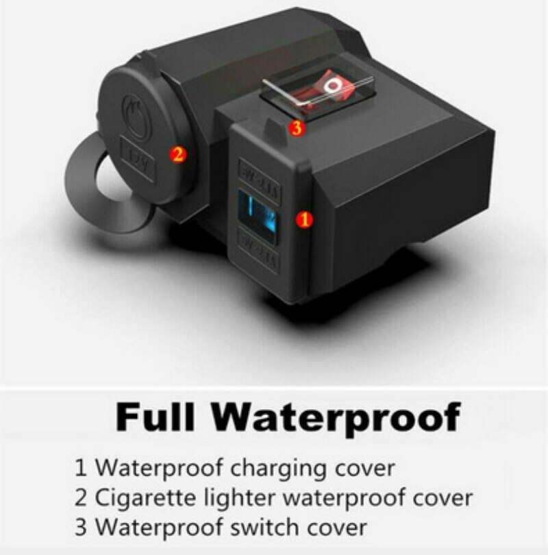 Chargeur Usb étanche 12v pour véhicule de moto, prise allume-cigare, téléphone, Gps, interrupteur de voltmètre