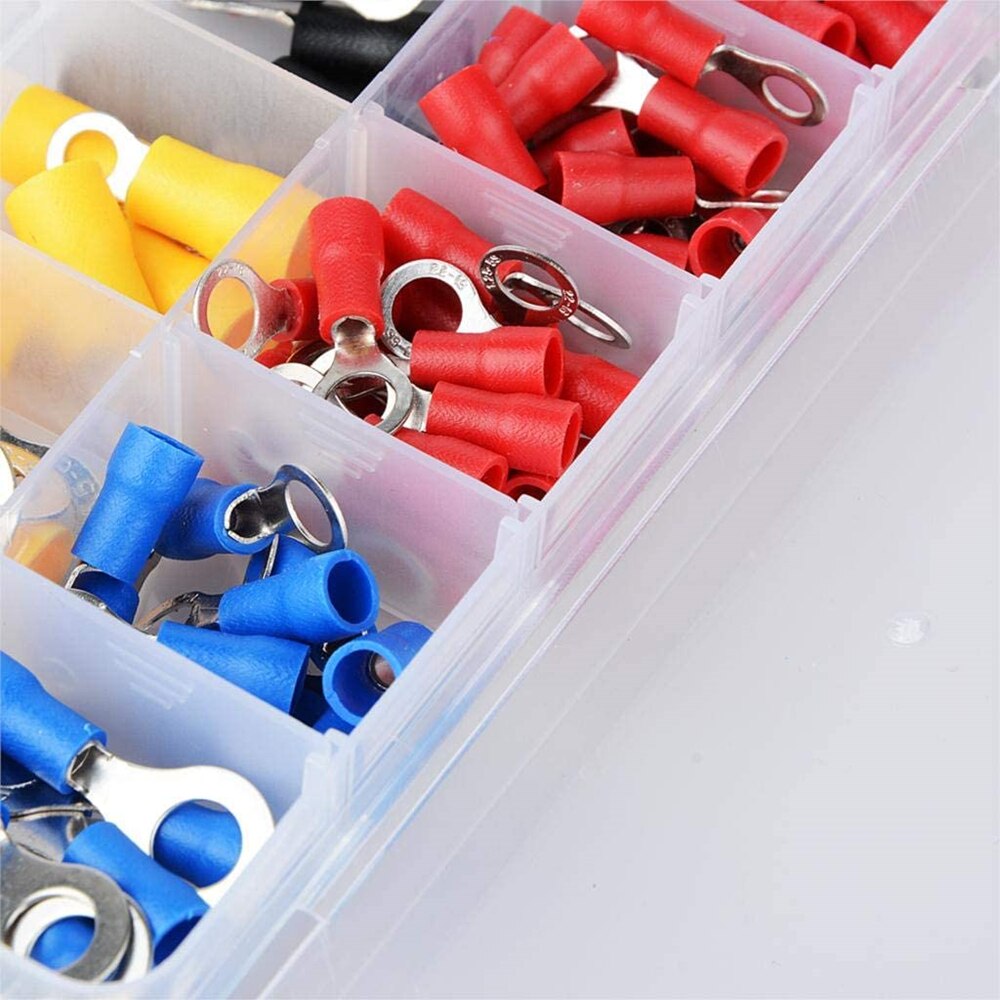 102Pcs/Box Terminals Electrical Ring With 10Kinds RV Terminal Crimp Connector Kit Set and Boxs, Copper Wire Insulated Cord Pin
