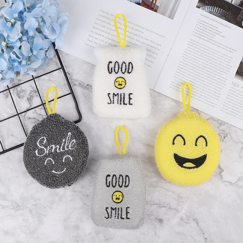 4PCS Smile Face Sponge Strong Decontamination Dish Washing Cloth Sponges Kitchen Cleaner Sponges Scouring Pads
