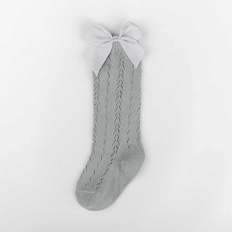 Nette Sommer Baby Socken Mit Bogen Atmungsaktive Baumwolle Mesh Baby Mädchen Knie Hohe Socken Einfarbig Kleinkind 1-3Y: gray