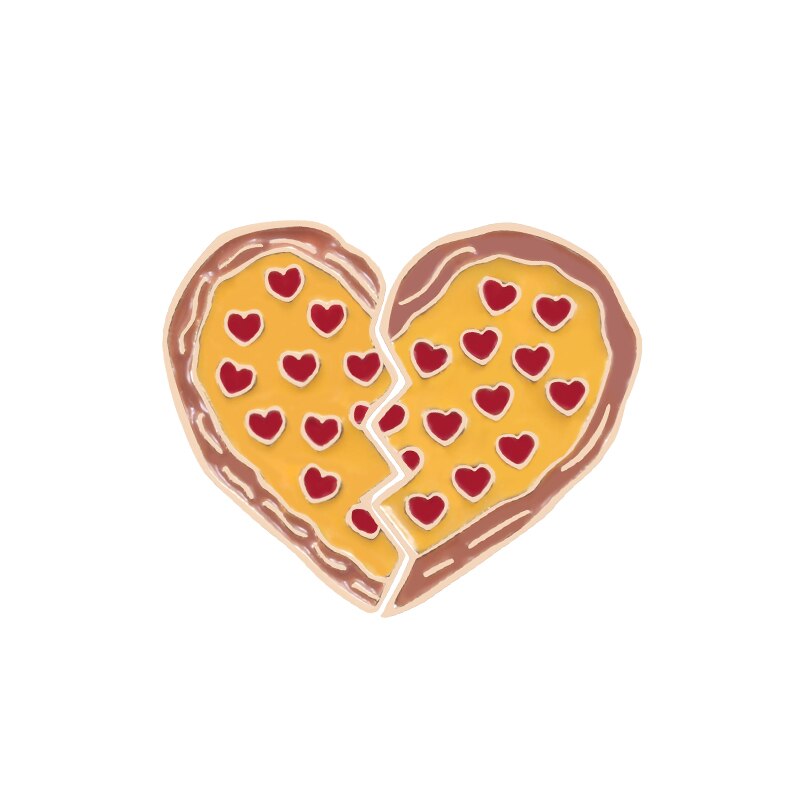 2 Stks/set Gebroken Pizza Hartvormige Emaille Pin Broche Kleding Rugzak Accessoires Pins Badge Broches Sieraden Voor Kids