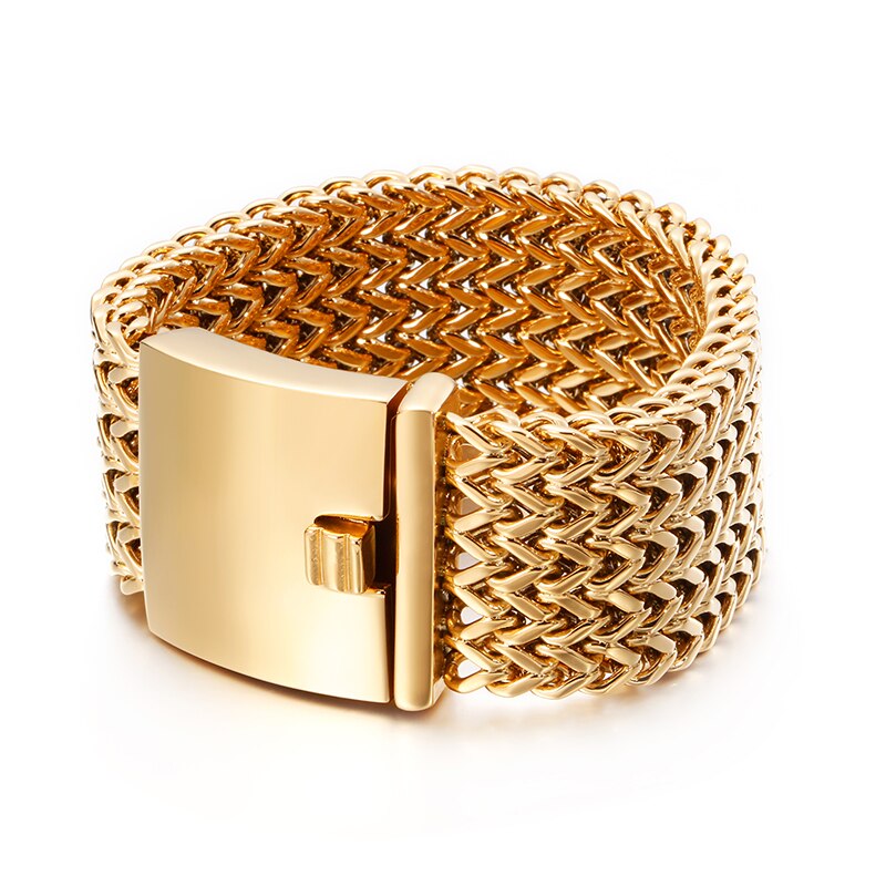 Fongten Mesh Link Chain Armband Mannen Punk Vintage Metalen Roestvrij Staal Mens Wrist Band Charme Brede Armbanden Sieraden