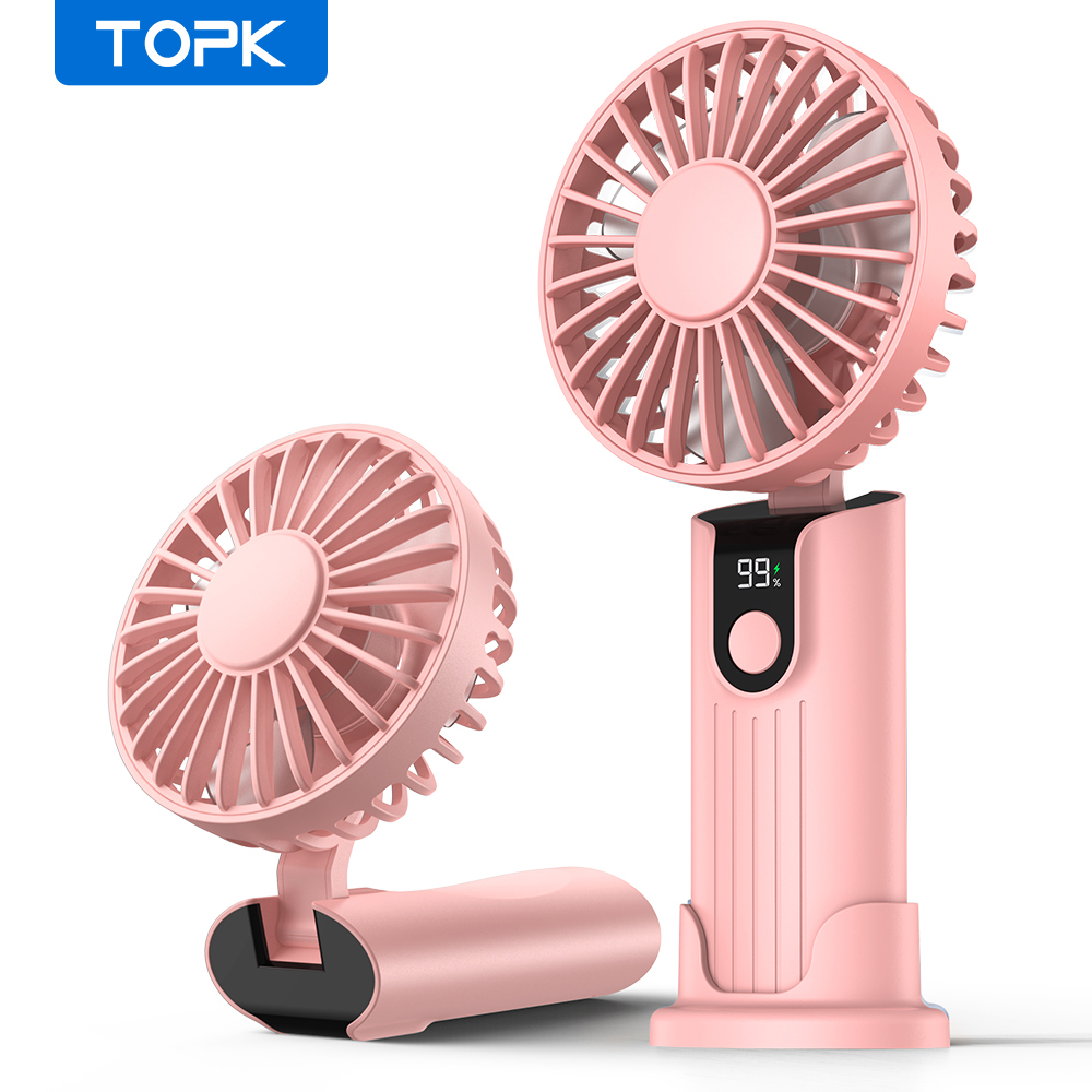 TOPK 5000 mAh tragbarer Mini-Ventilator, wiederaufladbarer USB-Handventilator, kleiner Taschenventilator, 3 Geschwindigkeiten mit Trageband und Basis, faltbarer USB-Schreibtischventilator: green