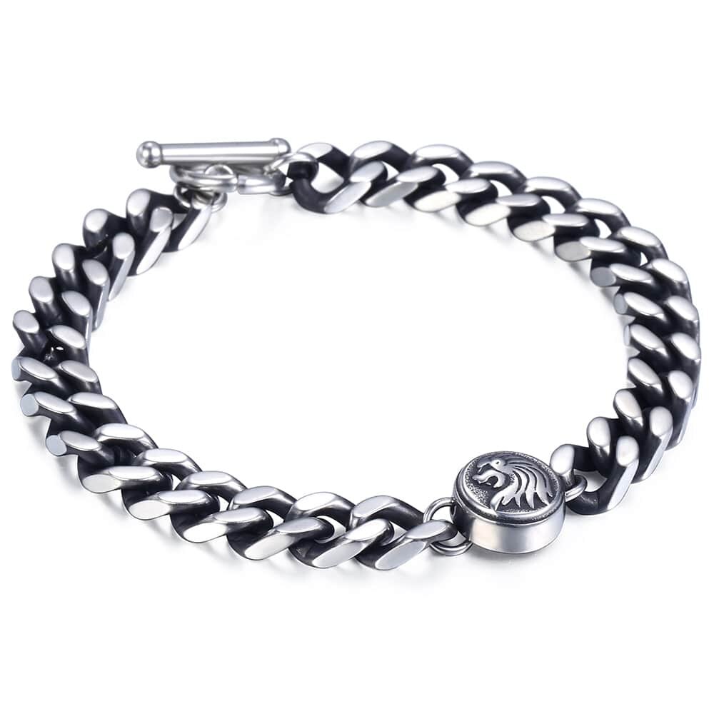 Lion Charm Men's Bracelets Curb Cuban Link Chain Stainless Steel Bracelet For Male Jewelry 8mm KDB22