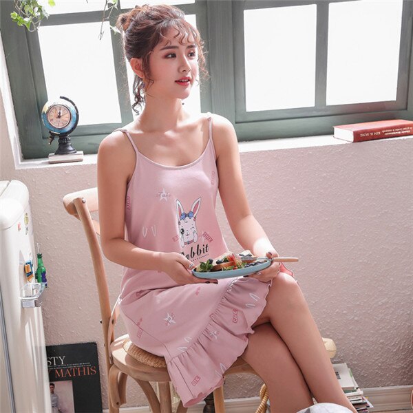Summer Nightgowns Women Cotton Cotton Sleepwear Women Cartoon Ladies Nightdress Female Nightwear Plus Size Home Dress Sleep