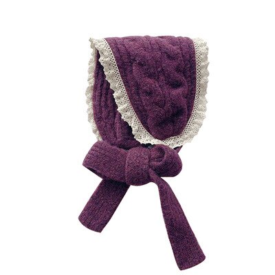 Piger strikket pandebånd tørklæde koreansk stil blonder sød efterår vinter all-match 120*13 cm ren farve barn varmt tørklæde: Lilla