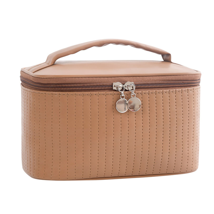 Make-uptassen voor dames Reistoilettas Leuke koffers Tas Draagbaar Effen kleur Make-up organizer Box Cosmetische tas Neceser PU-leer: Bruin