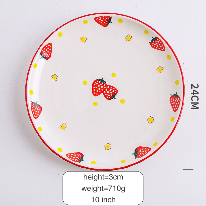 Ceramic Plate Cutlery Strawberry Sun Flower Cartoon Pattern Home Cute Steak Western Food Main Dish Taste Dish Kitchen Tool: 10-Strawberry