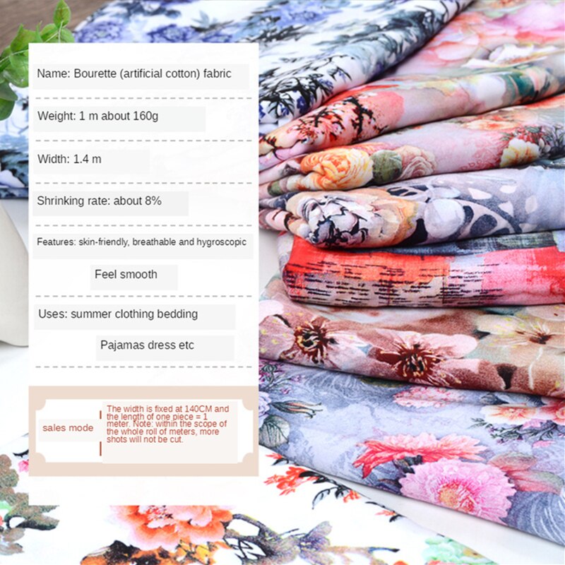 Digital Printing Cotton Silk Cloth Clothing Home Wear Dress Night Clothes Clothing Sewing Diy Rayon Fabric Cotton Fabric