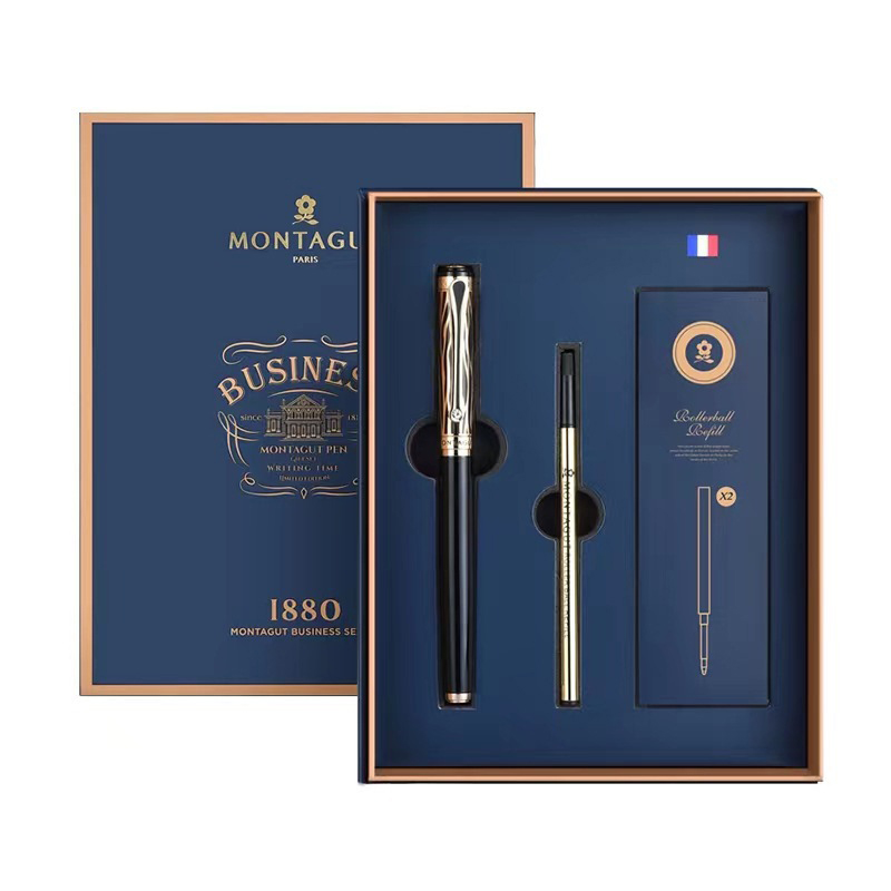 Montagut-Stylo à bille roulante Iridium pour le bureau, l'école, l'écriture à la maison, luxueux, garniture de bijoux dorée noire et dorée, 816