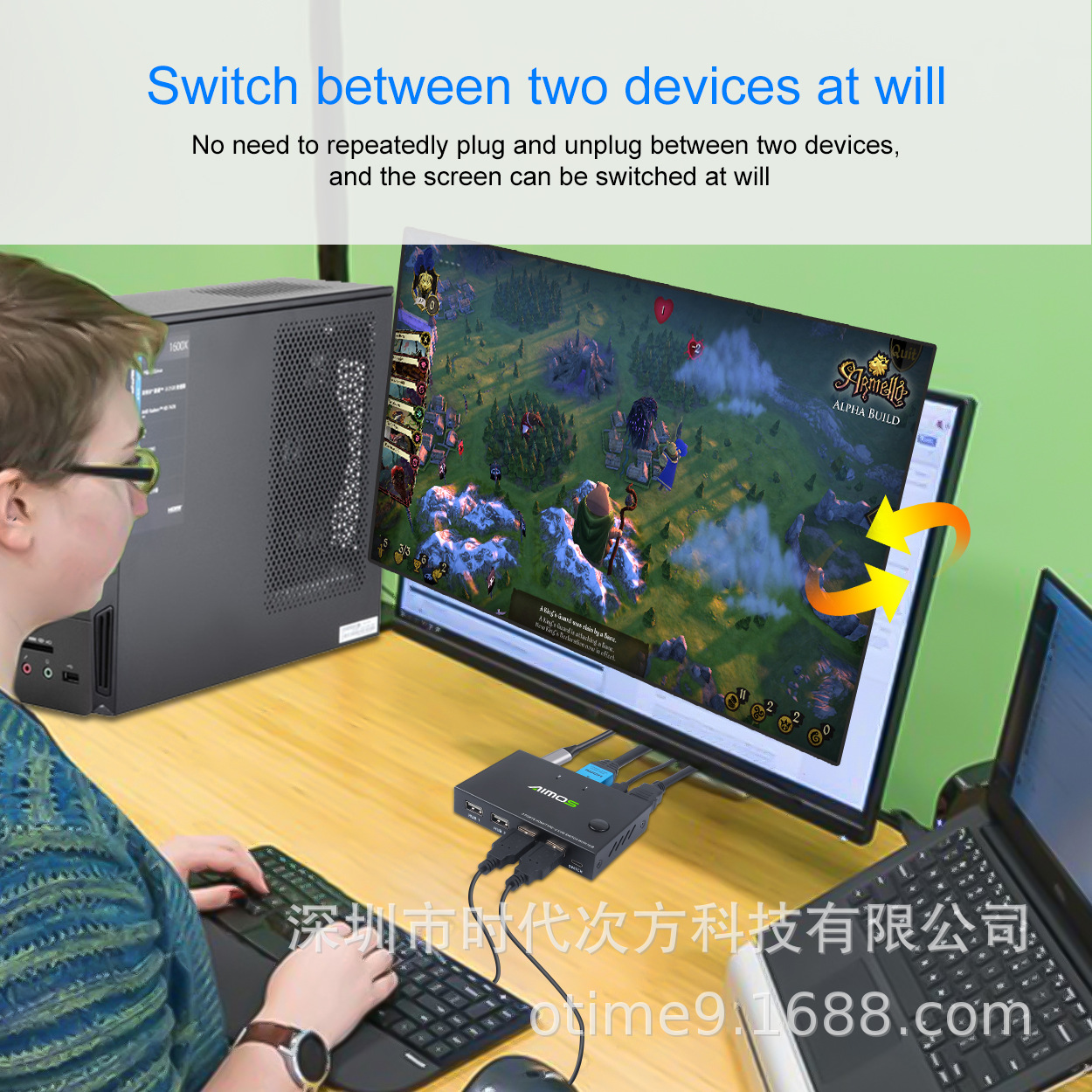 KVM Switcher 4K 2 in 1 out KVM Switcher Keyboard Mouse USB Shared Display Synchronization Controller USB KVM Switch