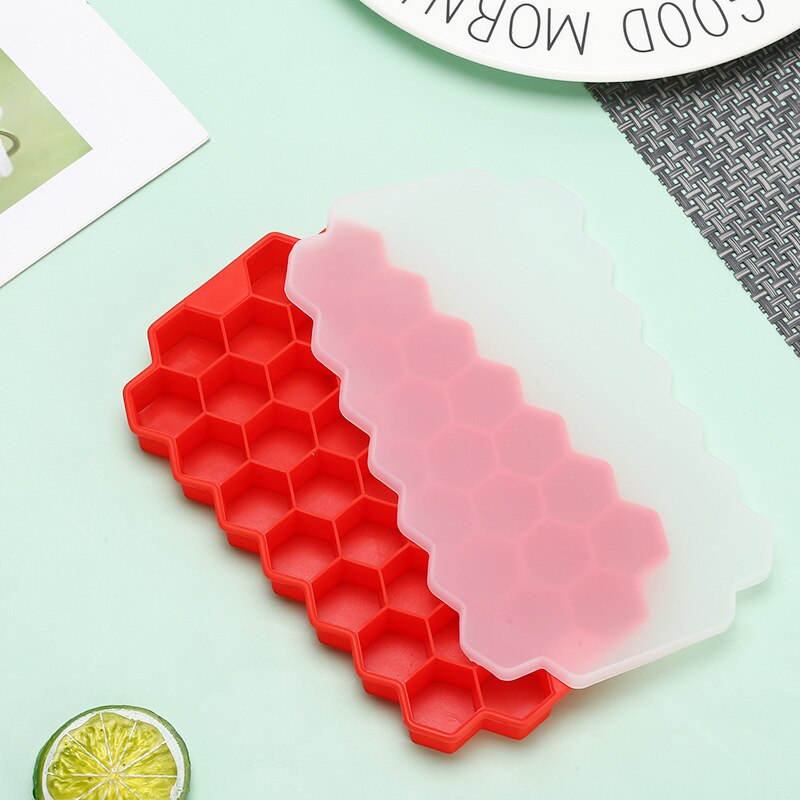 Ice Cube Maker Giant Jumbo Big Ice Tray Mold Honeycomb Ice Cube Trays With Removable Lids Easy-Release Square Tray Ice Cube Mold: 01