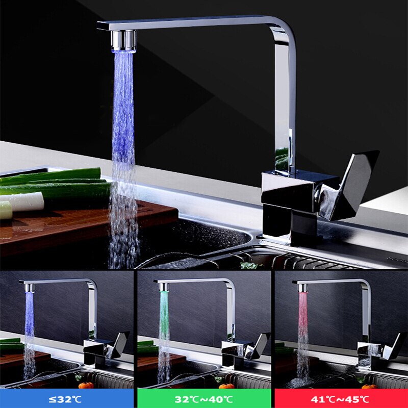 LED-licht waterkraan, temperatuurgevoelige kleur veranderende LED-licht waterkraan kraan keuken badkamer hulpstuk