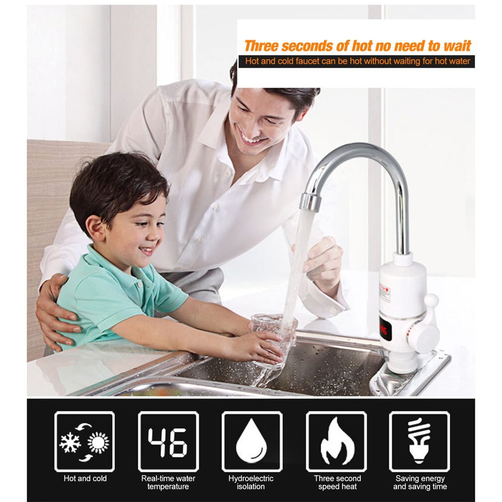 Electric Kitchen Water Heater Tap Instant Water Faucet Heater Cold Heating Faucet Tankless Instantaneous Water Heater