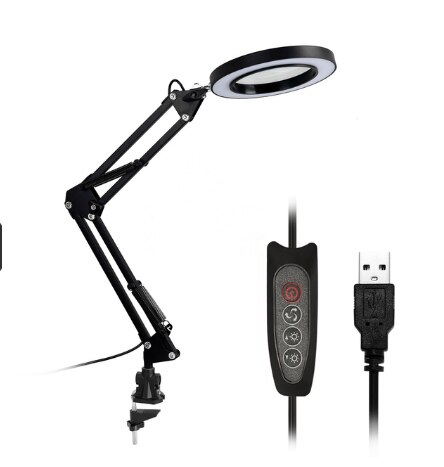 5X Vergrootglas Bureaulamp Vergrootglas Led Light Opvouwbare Leeslamp Met Drie Dimmen Modi Usb Voeding: Black clip