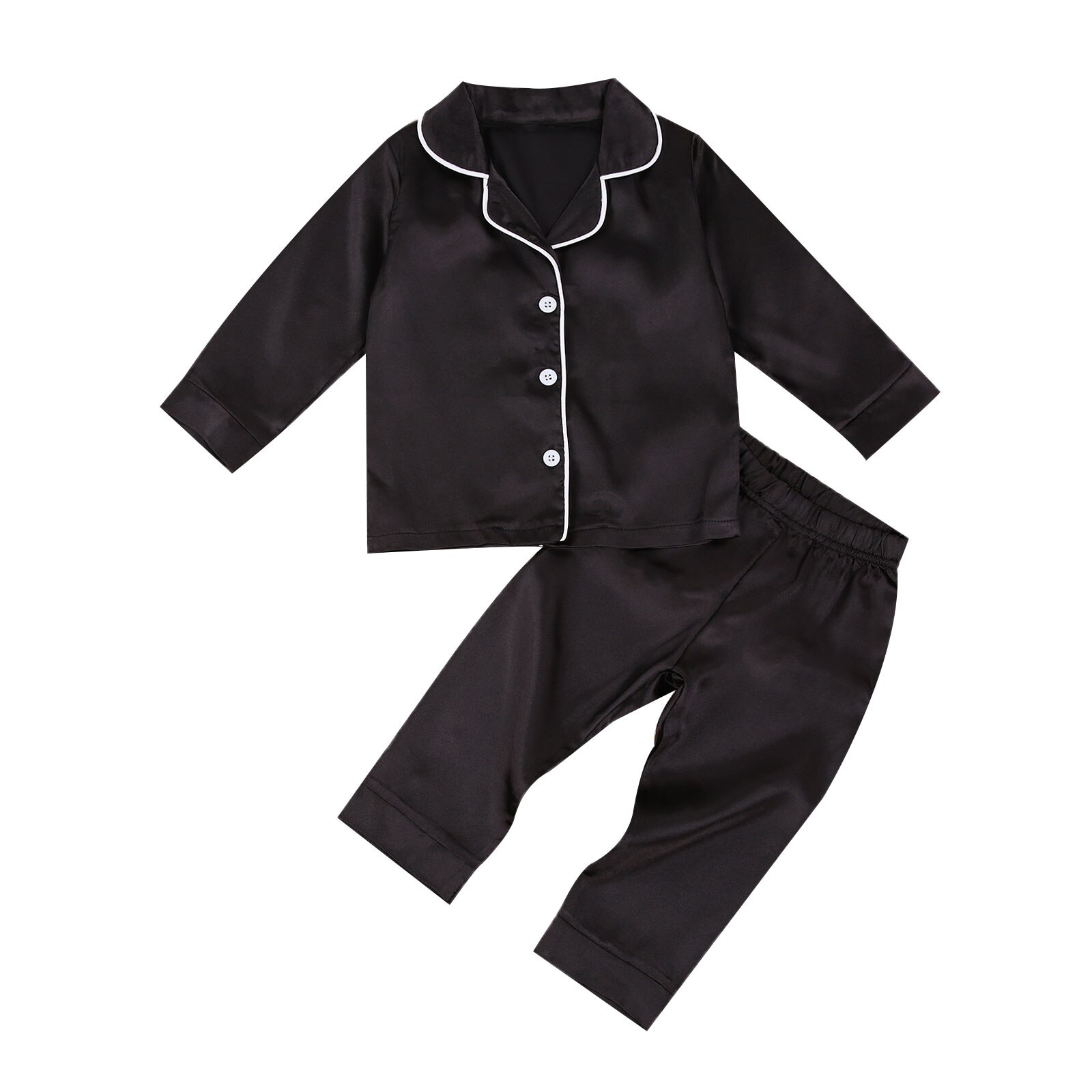 Enfants Bébé Fille Garçon Fausse Soie Satin Pyjamas Ensemble Automne Été Vêtements De Nuit Pour Enfants À Manches Longues Chemise De Nuit Pyjama Arc-En-Ciel Hauts + pantalon 1-7Y: B / 110