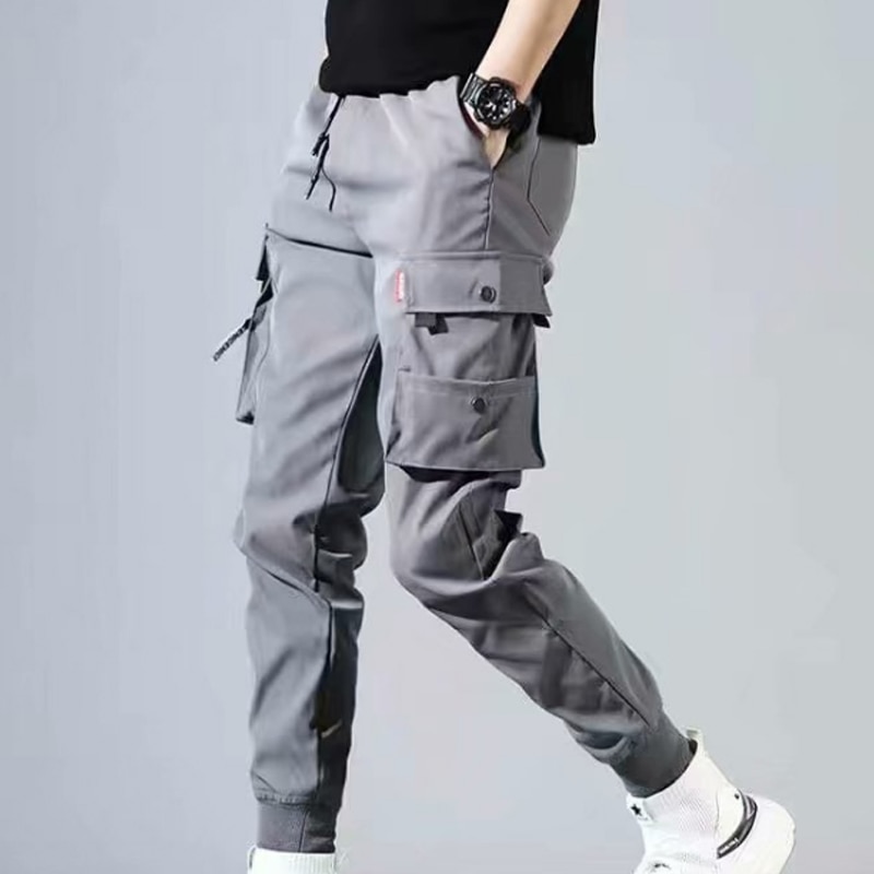 Men Hip Hop Harem Slim Workout Work Pencil Pants Male Casual Cargo Jogging Sweatpants Black Grey Trousers